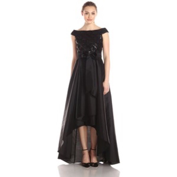 Adrianna Papell Sequin off Shoulder High Low Gown - Picture 1 of 7